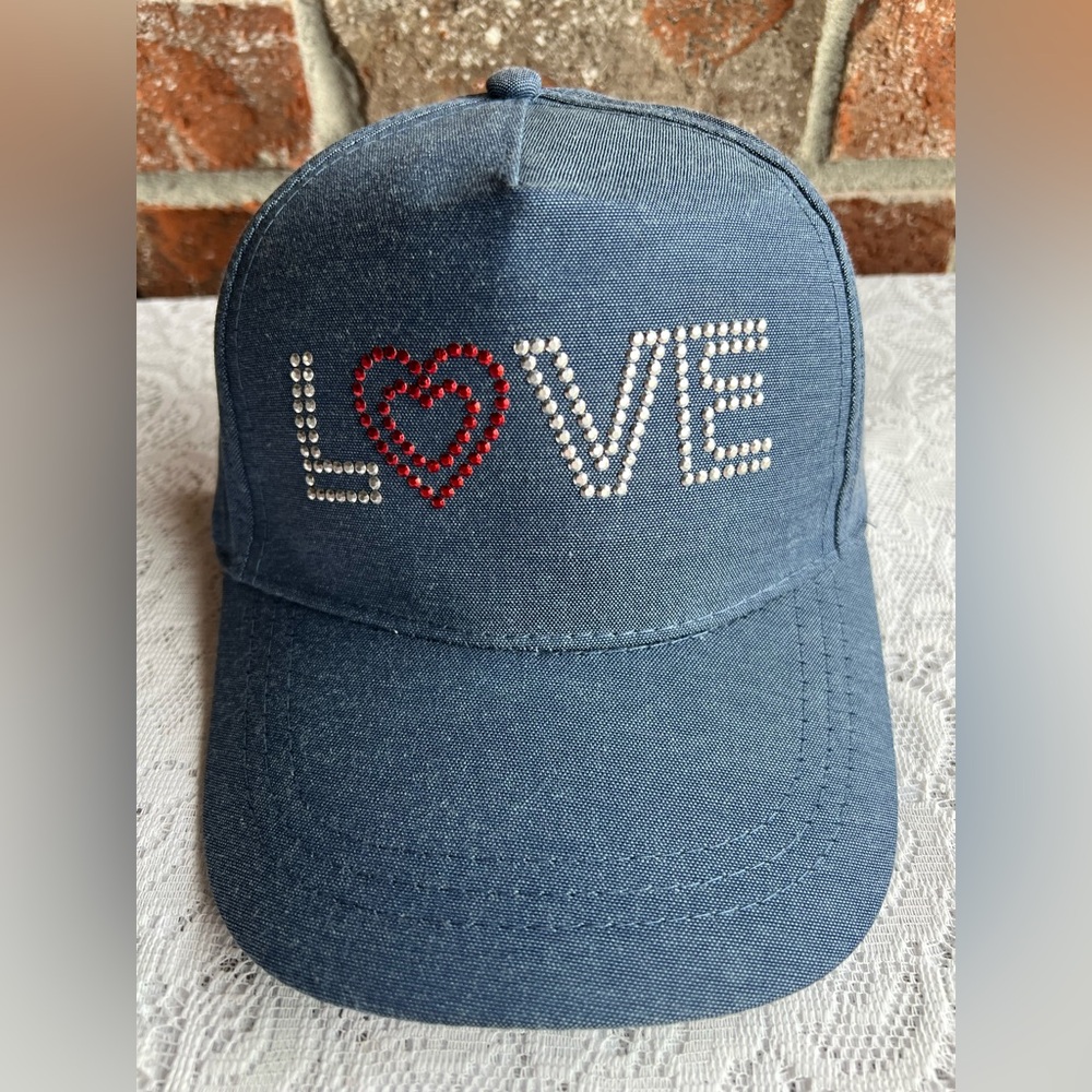 NWOT rhinestone "LOVE" denim baseball cap,
